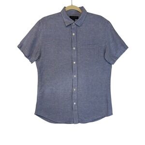Banana Republic Mens Blue Linen Slim Fit Short Sleeve Classic Staple Versatile M